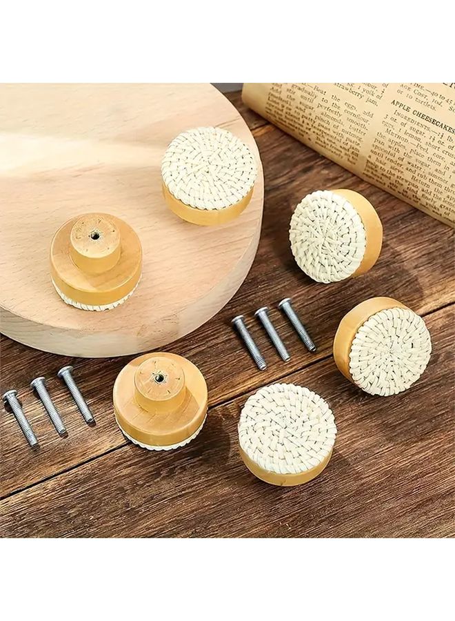 8pcs White Rattan Drawer Pulls Handwoven Wicker Knobs Round Wooden Handles - Image 4